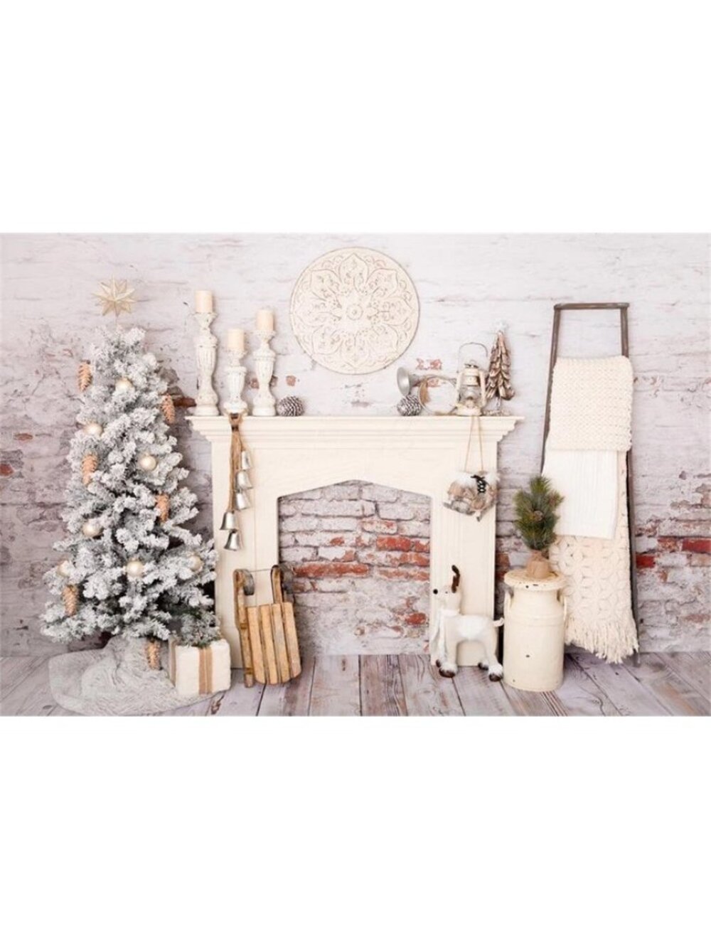 Kate Backdrop White Christmas Rustic Farmhouse Country Standing Family 8' x 10'